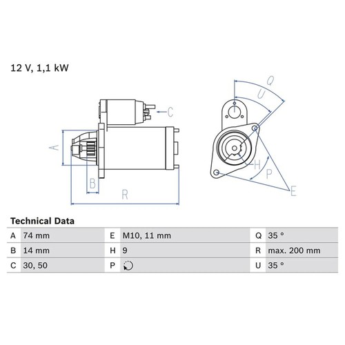Starter motor 12v - starter, 1.1kw